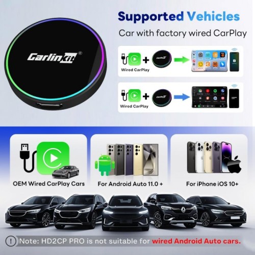 Belaidis CarPlay/Android Auto adapteris Carlinkit HD2CP Pro juodas