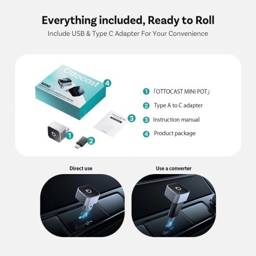 Belaidis CarPlay/Android Auto adapteris Ottocast Mini Cube juodas