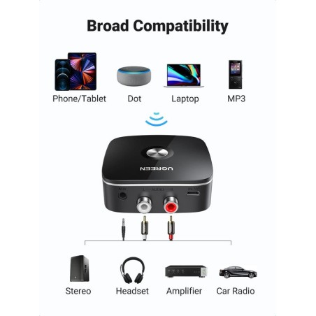 Bluetooth adapteris imtuvas Ugreen CM123 2xRCA/AUX Bluetooth 5.0 juodas (30445)