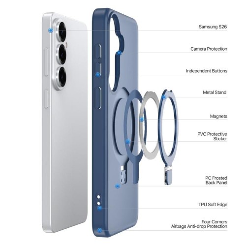 Dėklas Dux Ducis Yind Magnetic Stand Samsung S942 S26 tamsiai mėlynas
