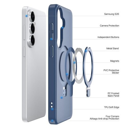 Dėklas Dux Ducis Yind Magnetic Stand Samsung S942 S26 tamsiai mėlynas