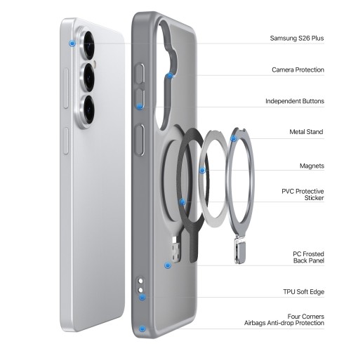 Dėklas Dux Ducis Yind Magnetic Stand Samsung S947 S26 Plus pilkas