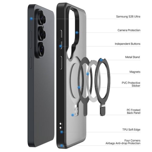 Dėklas Dux Ducis Yind Magnetic Stand Samsung S948 S26 Ultra juodas
