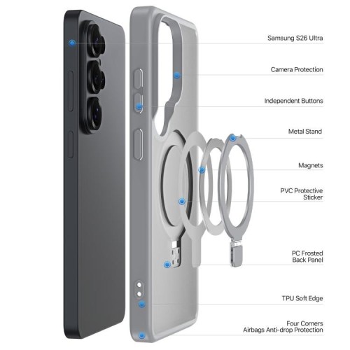 Dėklas Dux Ducis Yind Magnetic Stand Samsung S948 S26 Ultra pilkas