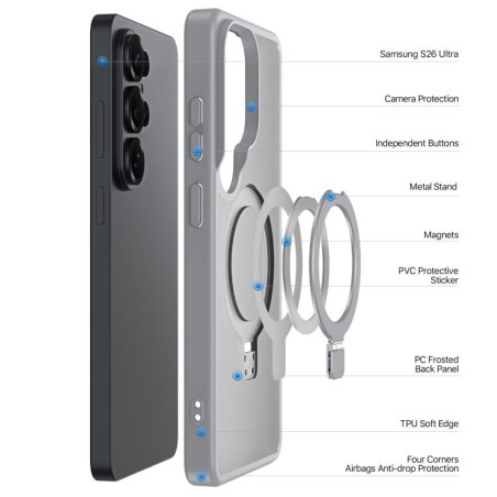 Dėklas Dux Ducis Yind Magnetic Stand Samsung S948 S26 Ultra pilkas