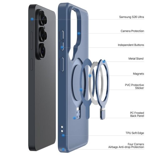 Dėklas Dux Ducis Yind Magnetic Stand Samsung S948 S26 Ultra tamsiai mėlynas