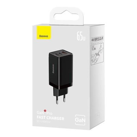 Įkroviklis Baseus GaN5 Pro 65W 2xUSB-C/USB-A + USB-C to USB-C cable juodas CCGP120201