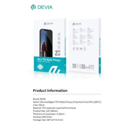 Plėvelių rinkinys karpymo mechanizmui Devia Ultra Intelligent TPU Matte Privacy 20vnt.