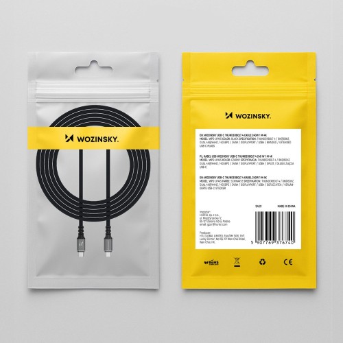 USB kabelis Wozinsky WPS-UY42S USB-C Thunderbolt 4 240W 2.0m juodas