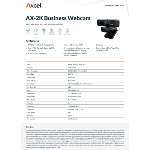 WEB kamera Axtel AX-2K Business Webcam