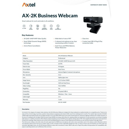 WEB kamera Axtel AX-2K Business Webcam