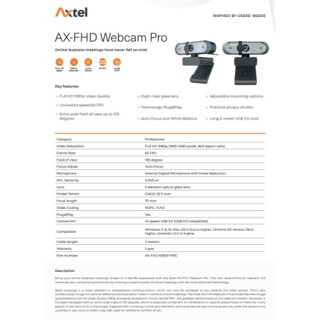 WEB kamera Axtel AX-FHD Webcam