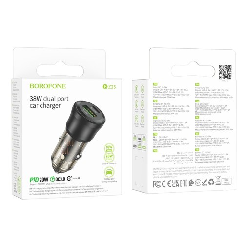Automobilinis įkroviklis Borofone BZ25 38W USB-C/USB-A juodas