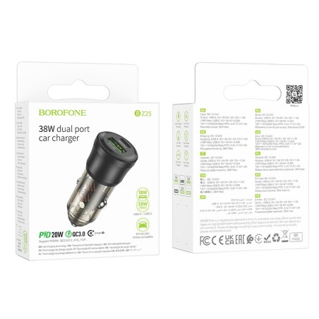 Automobilinis įkroviklis Borofone BZ25 38W USB-C/USB-A juodas
