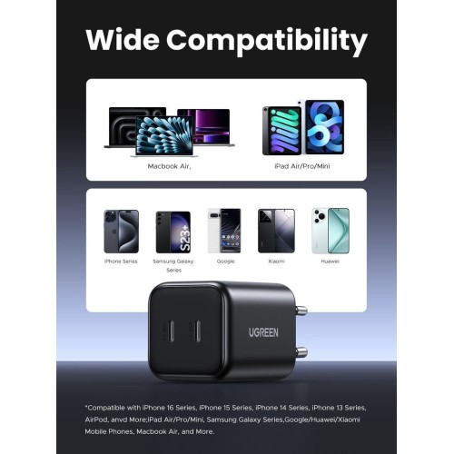 Įkroviklis Ugreen X526 GaN 45W 2xUSB-C juodas (65058)