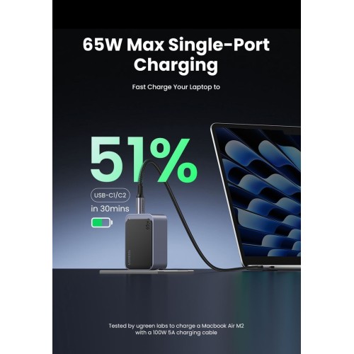 Įkroviklis Ugreen X553 GaN 65W 2xUSB-C/USB-A pilkas (35042)