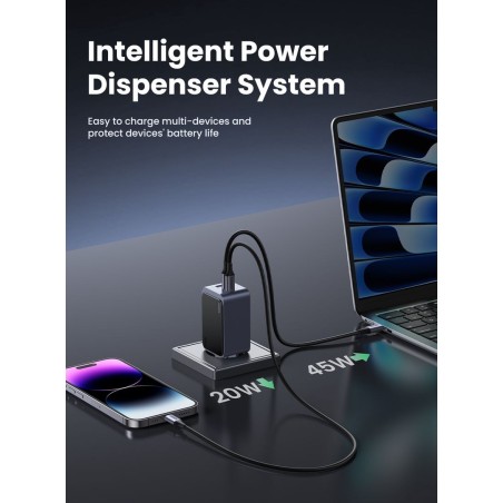 Įkroviklis Ugreen X553 GaN 65W 2xUSB-C/USB-A pilkas (35042)