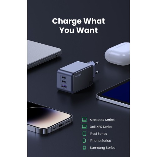 Įkroviklis Ugreen X553 GaN 65W 2xUSB-C/USB-A pilkas (35042)