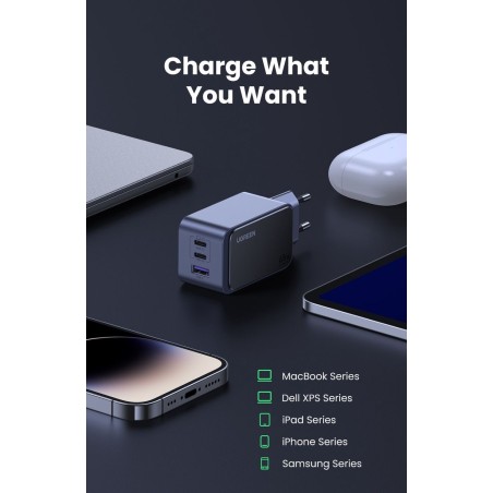 Įkroviklis Ugreen X553 GaN 65W 2xUSB-C/USB-A pilkas (35042)