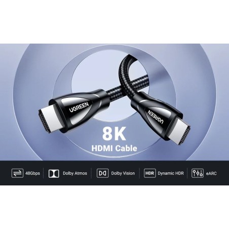 Kabelis Ugreen HD140 HDMI 2.1 to HDMI 2.1 2.0m juodas