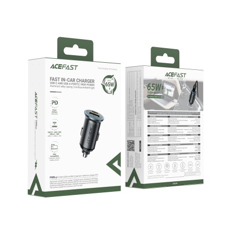 Automobilinis įkroviklis Acefast B15 65W USB-C/USB-A pilkas