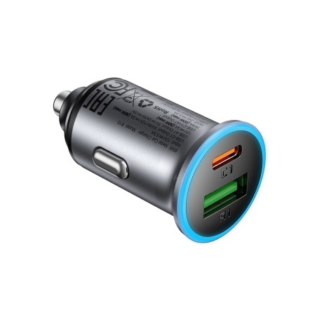 Automobilinis įkroviklis Acefast B15 65W USB-C/USB-A pilkas