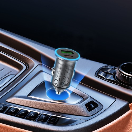 Automobilinis įkroviklis Acefast B15 65W USB-C/USB-A pilkas