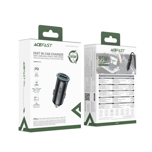 Automobilinis įkroviklis Acefast B16 95W USB-C/USB-A pilkas