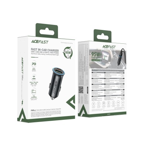 Automobilinis įkroviklis Acefast B16 95W USB-C/USB-A pilkas