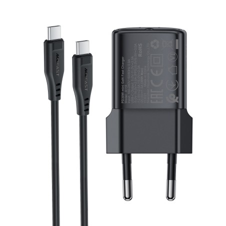 Įkroviklis Acefast A118 30W GaN USB-C + USB-C to USB-C cable 1.2m juodas