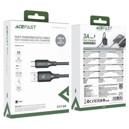 USB kabelis Acefast C17-04 USB-A to USB-C 1.2m juodas