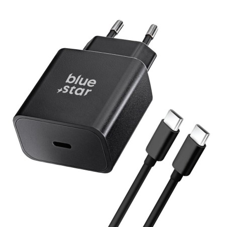 Įkroviklis Blue Star 25W USB-C + USB-C to USB-C cable juodas