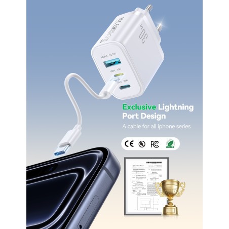 Įkroviklis Joyroom JR-TG6 30W 2xUSB-C/USB-A baltas