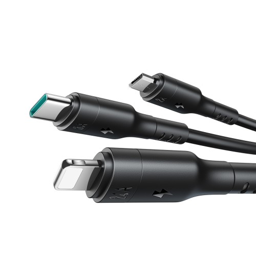 USB kabelis Joyroom S-A61 USB-A to USB-C/Lightning/MicroUSB 3.5A 1.2m juodas