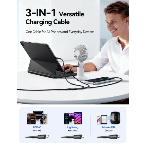 USB kabelis Joyroom S-A61 USB-A to USB-C/Lightning/MicroUSB 3.5A 1.2m juodas