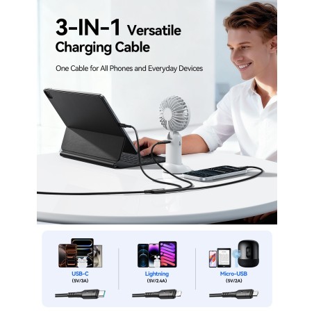 USB kabelis Joyroom S-A61 USB-A to USB-C/Lightning/MicroUSB 3.5A 1.2m juodas