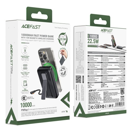 Išorinė baterija Power Bank Acefast M24-10000 22.5W Magnetic Wireless 10000mAh juoda