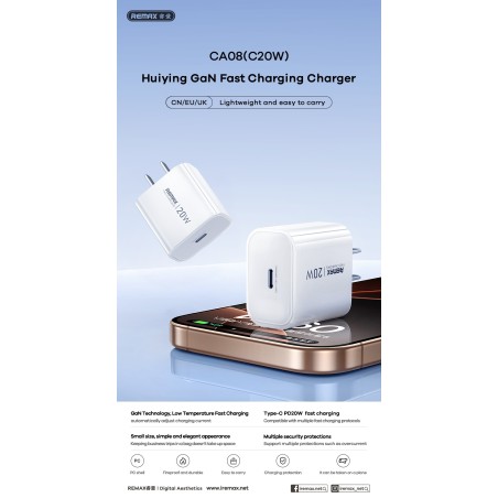 Įkroviklis Remax CA08 20W USB-C baltas