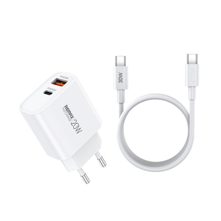 Įkroviklis Remax RP-U120 20W USB-C/USB-A + USB-C to USB-C cable 1.0m baltas
