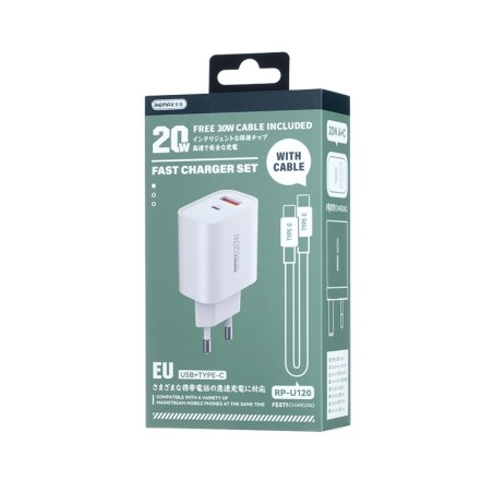 Įkroviklis Remax RP-U120 20W USB-C/USB-A + USB-C to USB-C cable 1.0m baltas