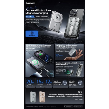 Išorinė baterija Power Bank Remax CX-2 15W MagSafe 10000mAh auksinė